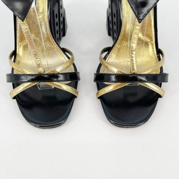 Prada Fall 2014 Runway Black Gold Industrial Metal Wedge Sandal size IT 38.5 - Picture 6 of 15